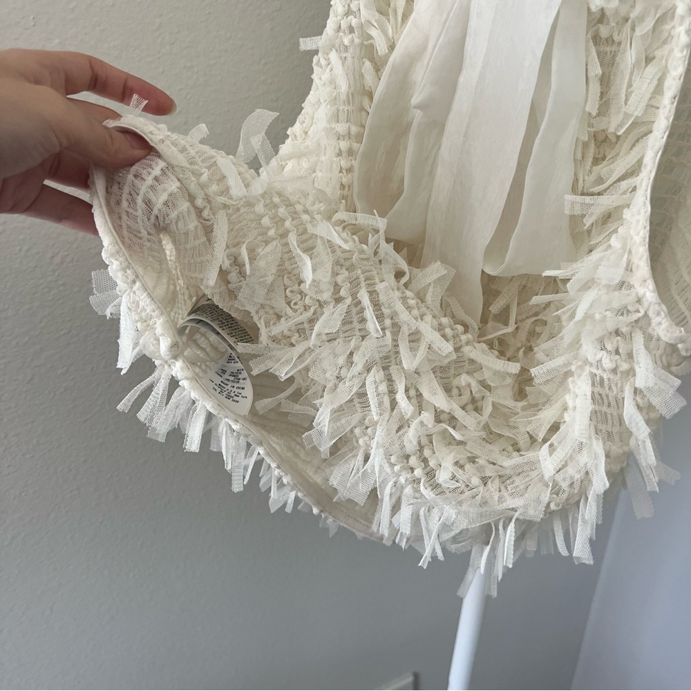 Snidel White Halter Neck Cropped Cami Top Fringe Shirred Tulle Ribbon View 4